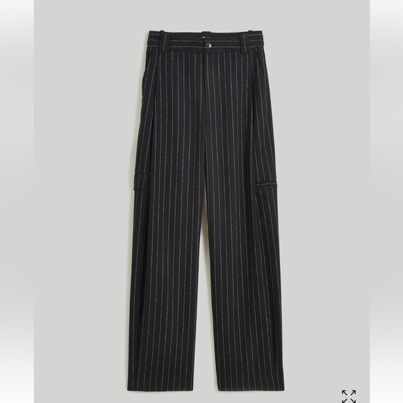 Madewell Cargo Pants in Pinstripe N0081 High Rise Pleated Waist Wool Blend US 10 - Picture 4 of 10